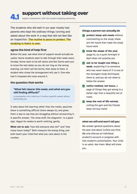 A page from the guide: support without taking over
