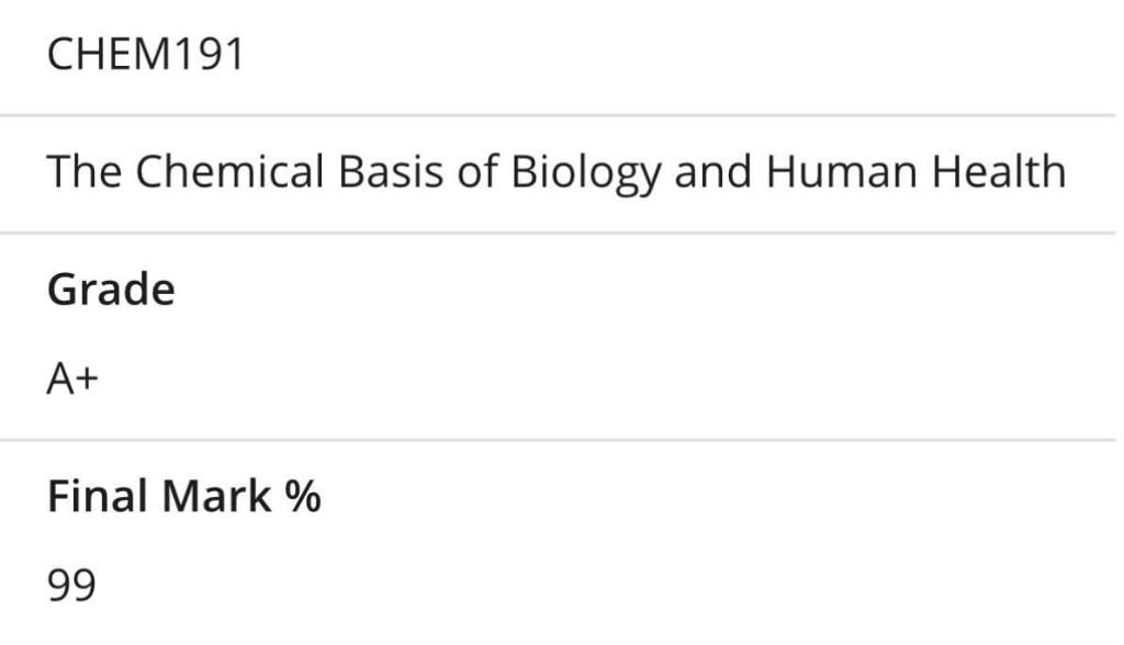 CHEM191 final grade: A+ · 99, cropped from eVision