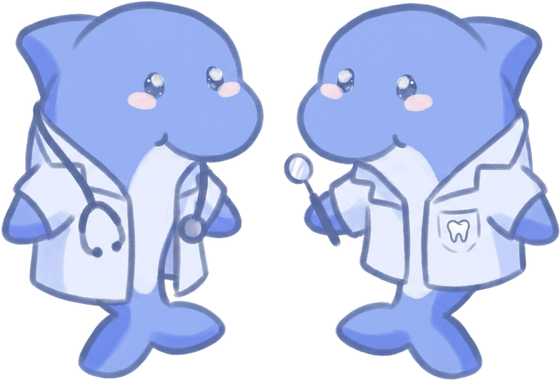 Roro the dolphin as a med student and a dent student